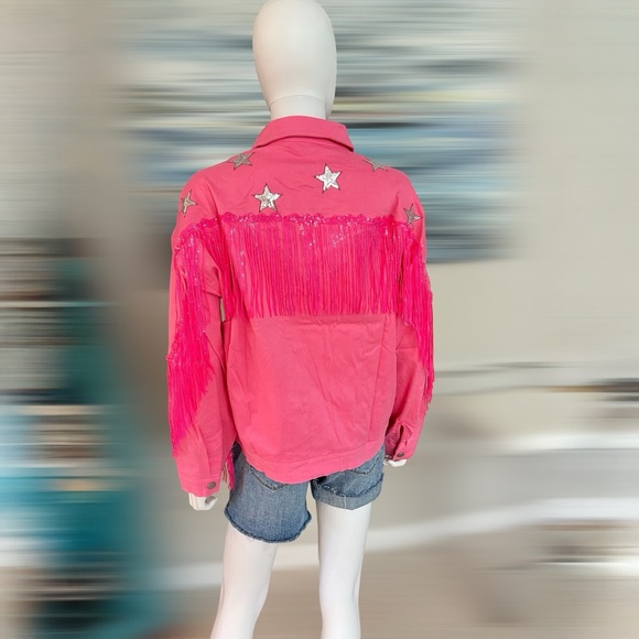 FANTASTIC FAWN pink fringe jacket S M L - Picture 10 of 12